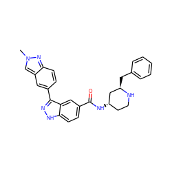 Cn1cc2cc(-c3n[nH]c4ccc(C(=O)N[C@H]5CCN[C@H](Cc6ccccc6)C5)cc34)ccc2n1 ZINC000147818333