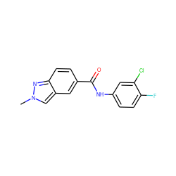 Cn1cc2cc(C(=O)Nc3ccc(F)c(Cl)c3)ccc2n1 ZINC000144898697