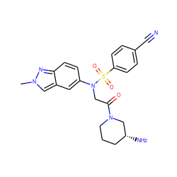 Cn1cc2cc(N(CC(=O)N3CCC[C@@H](N)C3)S(=O)(=O)c3ccc(C#N)cc3)ccc2n1 ZINC001772616703