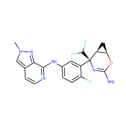 Cn1cc2ccnc(Nc3ccc(F)c([C@@]4(C(F)F)N=C(N)O[C@@H]5C[C@@H]54)c3)c2n1 ZINC000220653417