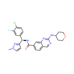 Cn1ccc([C@H](NC(=O)c2ccc3cnc(NC4CCOCC4)nc3c2)c2ccc(Cl)c(F)c2)n1 ZINC000207537308