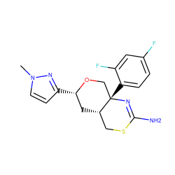 Cn1ccc([C@H]2C[C@H]3CSC(N)=N[C@@]3(c3ccc(F)cc3F)CO2)n1 ZINC000146154016