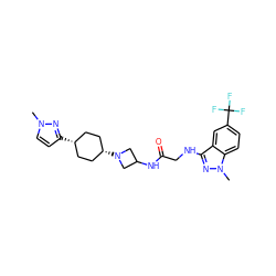 Cn1ccc([C@H]2CC[C@@H](N3CC(NC(=O)CNc4nn(C)c5ccc(C(F)(F)F)cc45)C3)CC2)n1 ZINC000261079568