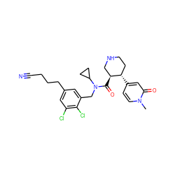 Cn1ccc([C@H]2CCNC[C@@H]2C(=O)N(Cc2cc(CCCC#N)cc(Cl)c2Cl)C2CC2)cc1=O ZINC000072175464