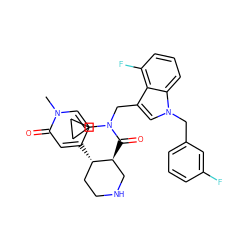 Cn1ccc([C@H]2CCNC[C@@H]2C(=O)N(Cc2cn(Cc3cccc(F)c3)c3cccc(F)c23)C2CC2)cc1=O ZINC000072174898