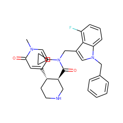 Cn1ccc([C@H]2CCNC[C@@H]2C(=O)N(Cc2cn(Cc3ccccc3)c3cccc(F)c23)C2CC2)cc1=O ZINC000072174667