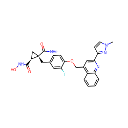 Cn1ccc(-c2cc(COc3ccc(C[C@]4(C(N)=O)C[C@@H]4C(=O)NO)cc3F)c3ccccc3n2)n1 ZINC000040394727