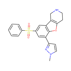 Cn1ccc(-c2cc(S(=O)(=O)c3ccccc3)cc3c4c(oc23)CCNC4)n1 ZINC000147549162