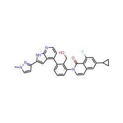 Cn1ccc(-c2cc3c(-c4cccc(-n5ccc6cc(C7CC7)cc(F)c6c5=O)c4CO)ccnc3[nH]2)n1 ZINC001772618617