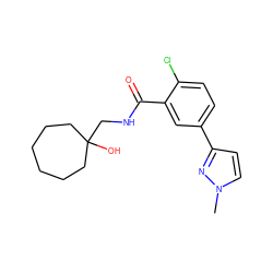 Cn1ccc(-c2ccc(Cl)c(C(=O)NCC3(O)CCCCCC3)c2)n1 ZINC000072180616