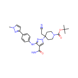 Cn1ccc(-c2ccc(Nc3nn(C4(CC#N)CCN(C(=O)OC(C)(C)C)CC4)cc3C(N)=O)cc2)n1 ZINC000222084955