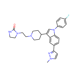 Cn1ccc(-c2ccc3c(c2)c(C2CCN(CCN4CCNC4=O)CC2)cn3-c2ccc(F)cc2)n1 ZINC000013493003