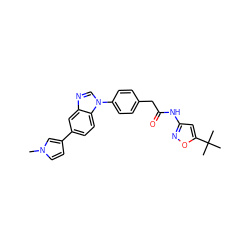 Cn1ccc(-c2ccc3c(c2)ncn3-c2ccc(CC(=O)Nc3cc(C(C)(C)C)on3)cc2)c1 ZINC001772613992