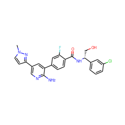 Cn1ccc(-c2cnc(N)c(-c3ccc(C(=O)N[C@H](CO)c4cccc(Cl)c4)c(F)c3)c2)n1 ZINC001772627693