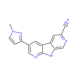 Cn1ccc(-c2cnc3[nH]c4cnc(C#N)cc4c3c2)n1 ZINC000200105681