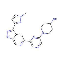 Cn1ccc(-c2n[nH]c3cnc(-c4cncc(N5CCC(N)CC5)n4)cc23)n1 ZINC000205262657