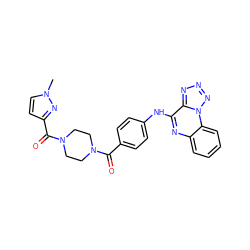 Cn1ccc(C(=O)N2CCN(C(=O)c3ccc(Nc4nc5ccccc5n5nnnc45)cc3)CC2)n1 ZINC000205754446