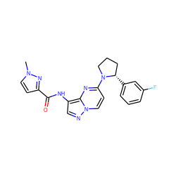 Cn1ccc(C(=O)Nc2cnn3ccc(N4CCC[C@@H]4c4cccc(F)c4)nc23)n1 ZINC000118402055