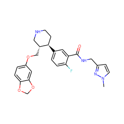 Cn1ccc(CNC(=O)c2cc([C@@H]3CCNC[C@H]3COc3ccc4c(c3)OCO4)ccc2F)n1 ZINC001772650639