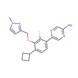 Cn1ccc(COc2c(C3CCC3)ccc(-c3cnc(N)cn3)c2F)n1 ZINC000212121358