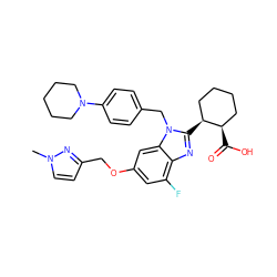 Cn1ccc(COc2cc(F)c3nc([C@H]4CCCC[C@H]4C(=O)O)n(Cc4ccc(N5CCCCC5)cc4)c3c2)n1 ZINC000226021251