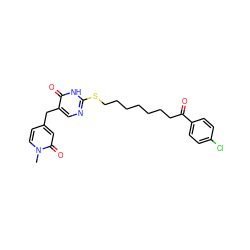 Cn1ccc(Cc2cnc(SCCCCCCCC(=O)c3ccc(Cl)cc3)[nH]c2=O)cc1=O ZINC000027313998