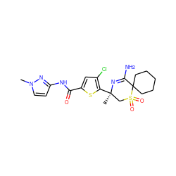 Cn1ccc(NC(=O)c2cc(Cl)c([C@]3(C)CS(=O)(=O)C4(CCCCC4)C(N)=N3)s2)n1 ZINC000217747385