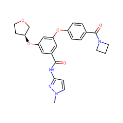 Cn1ccc(NC(=O)c2cc(Oc3ccc(C(=O)N4CCC4)cc3)cc(O[C@H]3CCOC3)c2)n1 ZINC000034778298