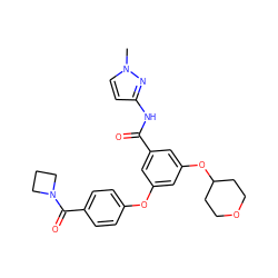 Cn1ccc(NC(=O)c2cc(Oc3ccc(C(=O)N4CCC4)cc3)cc(OC3CCOCC3)c2)n1 ZINC000034999723