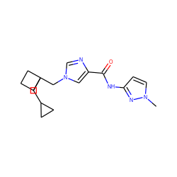 Cn1ccc(NC(=O)c2cn(CC3(CC4CC4)CCC3)cn2)n1 ZINC000066098936