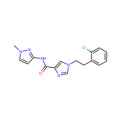 Cn1ccc(NC(=O)c2cn(CCc3ccccc3Cl)cn2)n1 ZINC000066074099