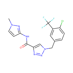 Cn1ccc(NC(=O)c2cn(Cc3ccc(Cl)c(C(F)(F)F)c3)nn2)n1 ZINC000066074101