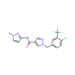 Cn1ccc(NC(=O)c2cnn(Cc3ccc(Cl)c(C(F)(F)F)c3)c2)n1 ZINC000066078459