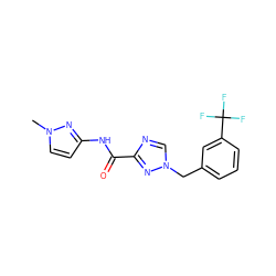 Cn1ccc(NC(=O)c2ncn(Cc3cccc(C(F)(F)F)c3)n2)n1 ZINC000066074102