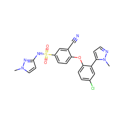 Cn1ccc(NS(=O)(=O)c2ccc(Oc3ccc(Cl)cc3-c3ccnn3C)c(C#N)c2)n1 ZINC000095582370