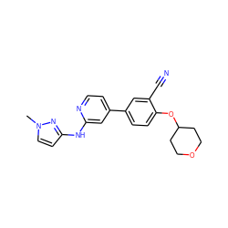 Cn1ccc(Nc2cc(-c3ccc(OC4CCOCC4)c(C#N)c3)ccn2)n1 ZINC000206631529