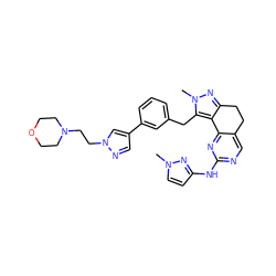 Cn1ccc(Nc2ncc3c(n2)-c2c(nn(C)c2Cc2cccc(-c4cnn(CCN5CCOCC5)c4)c2)CC3)n1 ZINC000205259671