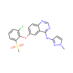 Cn1ccc(Nc2ncnc3ccc(Oc4c(Cl)cccc4S(C)(=O)=O)cc23)n1 ZINC000035997855