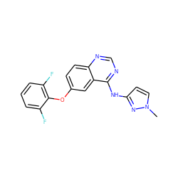 Cn1ccc(Nc2ncnc3ccc(Oc4c(F)cccc4F)cc23)n1 ZINC000045289901