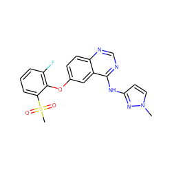 Cn1ccc(Nc2ncnc3ccc(Oc4c(F)cccc4S(C)(=O)=O)cc23)n1 ZINC000035878999