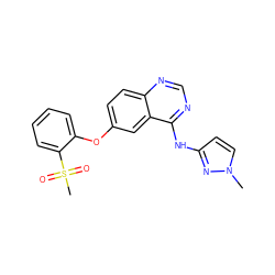 Cn1ccc(Nc2ncnc3ccc(Oc4ccccc4S(C)(=O)=O)cc23)n1 ZINC000034641667