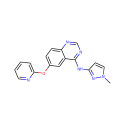 Cn1ccc(Nc2ncnc3ccc(Oc4ccccn4)cc23)n1 ZINC000045288673