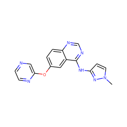 Cn1ccc(Nc2ncnc3ccc(Oc4cnccn4)cc23)n1 ZINC000045284207