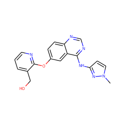 Cn1ccc(Nc2ncnc3ccc(Oc4ncccc4CO)cc23)n1 ZINC000045300201