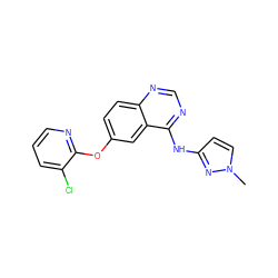 Cn1ccc(Nc2ncnc3ccc(Oc4ncccc4Cl)cc23)n1 ZINC000045287878