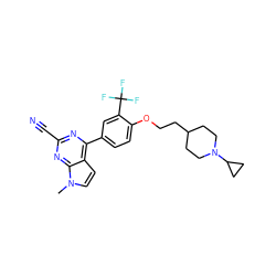 Cn1ccc2c(-c3ccc(OCCC4CCN(C5CC5)CC4)c(C(F)(F)F)c3)nc(C#N)nc21 ZINC001772640076