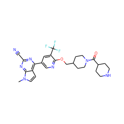 Cn1ccc2c(-c3cnc(OCC4CCN(C(=O)C5CCNCC5)CC4)c(C(F)(F)F)c3)nc(C#N)nc21 ZINC001772611117