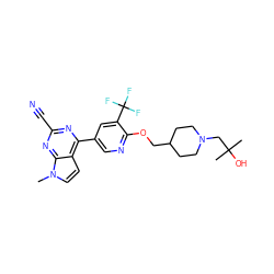 Cn1ccc2c(-c3cnc(OCC4CCN(CC(C)(C)O)CC4)c(C(F)(F)F)c3)nc(C#N)nc21 ZINC001772592717