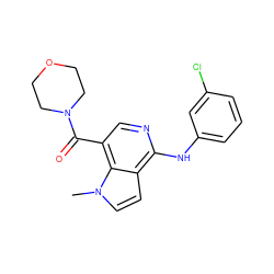 Cn1ccc2c(Nc3cccc(Cl)c3)ncc(C(=O)N3CCOCC3)c21 ZINC000034951297