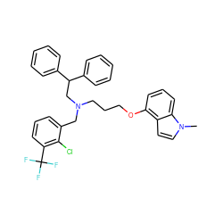 Cn1ccc2c(OCCCN(Cc3cccc(C(F)(F)F)c3Cl)CC(c3ccccc3)c3ccccc3)cccc21 ZINC000042835481